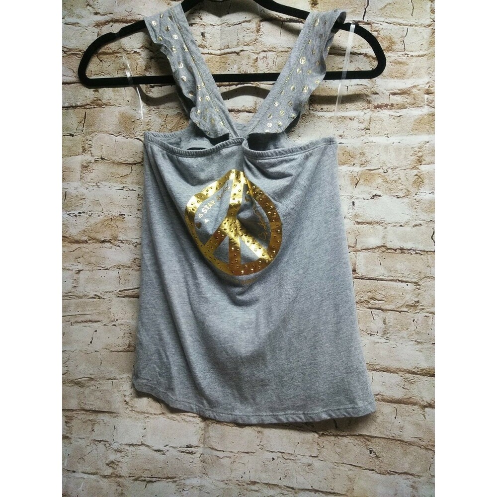 Justice Girls Tank Tee Size 12 Good Vibes Only Peace Gray Gold Embellished